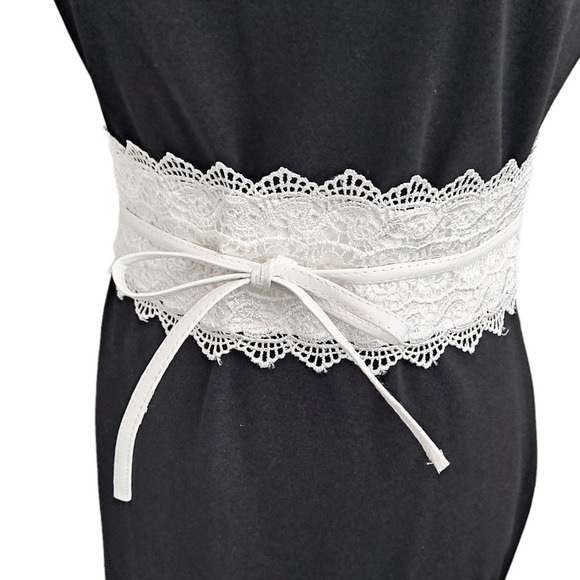 Corset White Wide waist Lace Faux Leather belt Obi Wrap Boho wedding sash - Picture 4 of 11